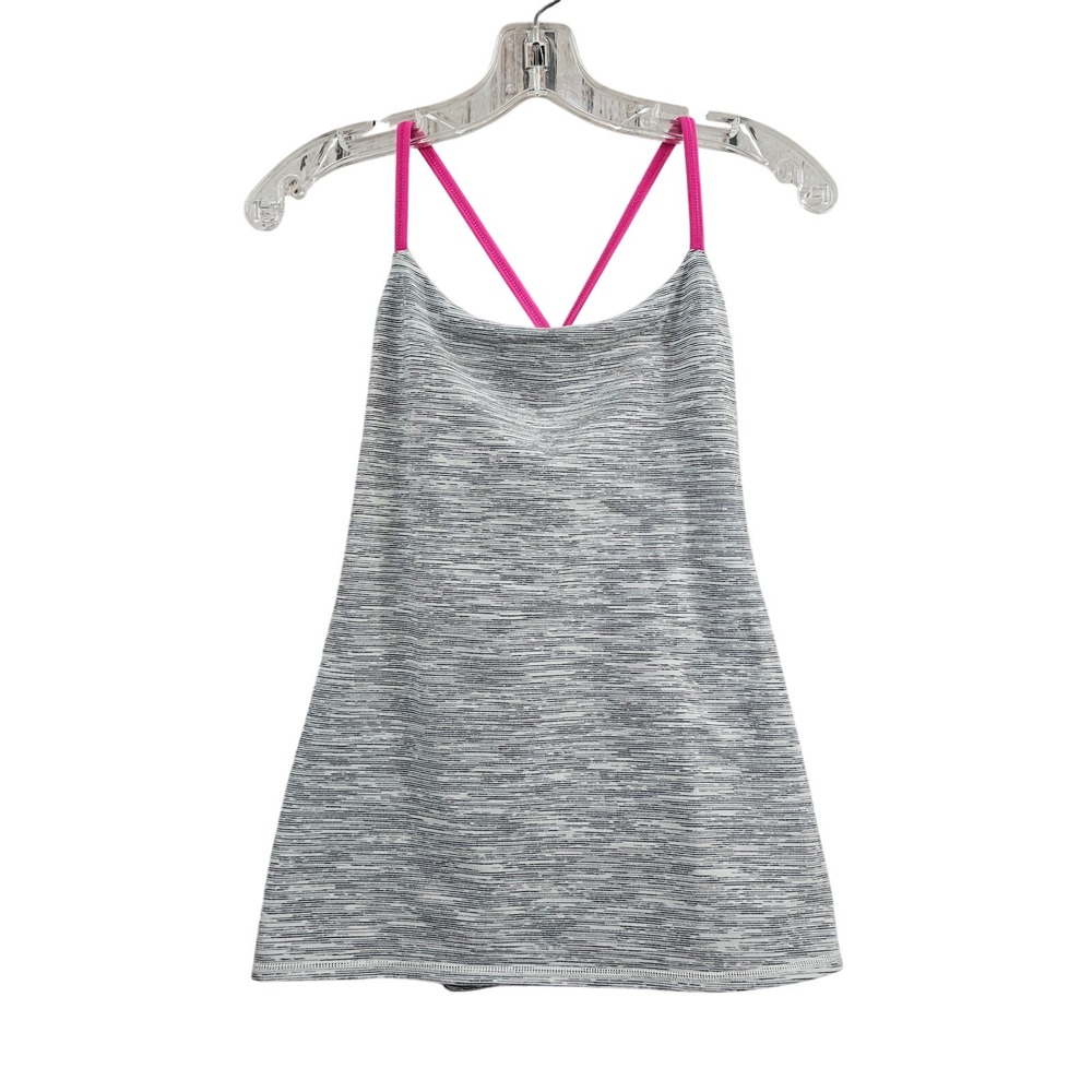 Lululemon Tank Top Womens 4 Grey Space Dye Pink Strappy Back Yoga Activewear EUC